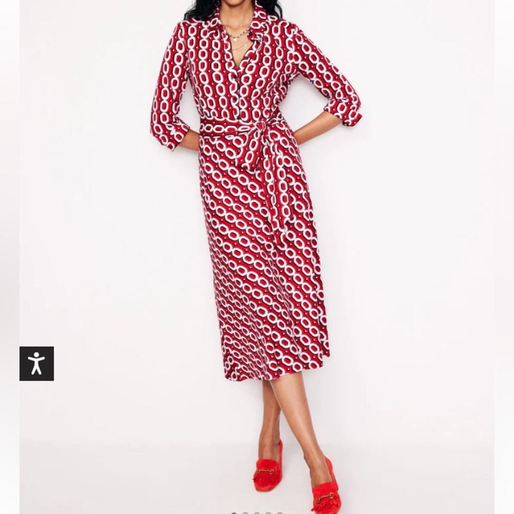 Boden Red and White Midi Shirt Dress